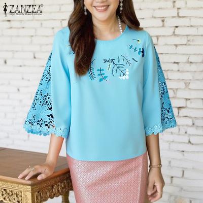 Damen Casual Rundhals Locker Bedruckt 3/4 Ärmel Bluse