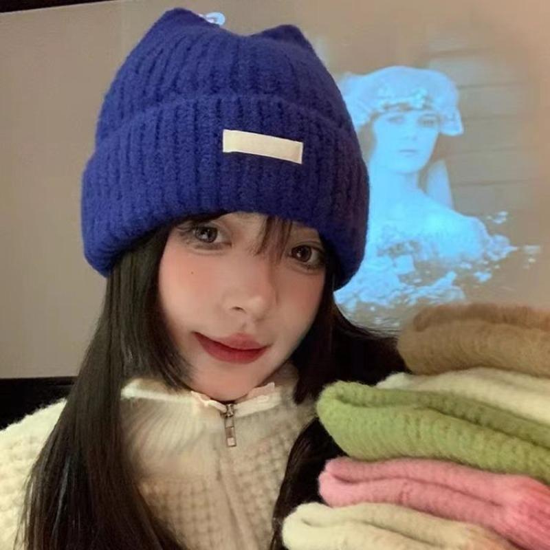 Korean-style Cat-ear Hat - Children's Size - Warm Woolen Hat for Autumn and Winter - Pure Color Knitted Hat - Sweet and Cool Style