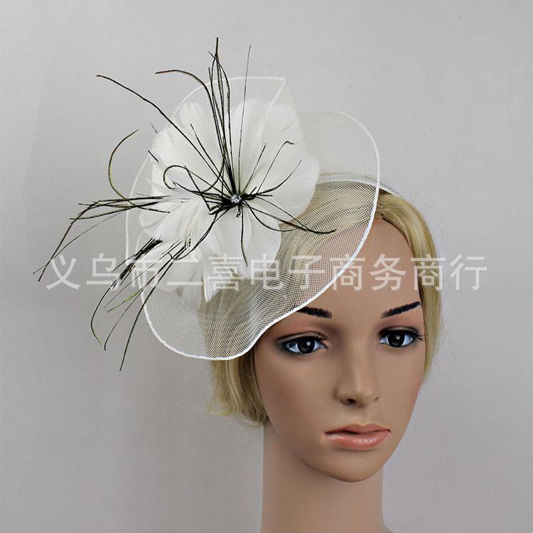 New color optional bridal headgear top hat wedding lace head flower wedding mesh hair accessories, feathers