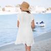 Women's Summer V-neck Ruffled Dress Solid Color Beach Dress Sunblock Blouse Dress