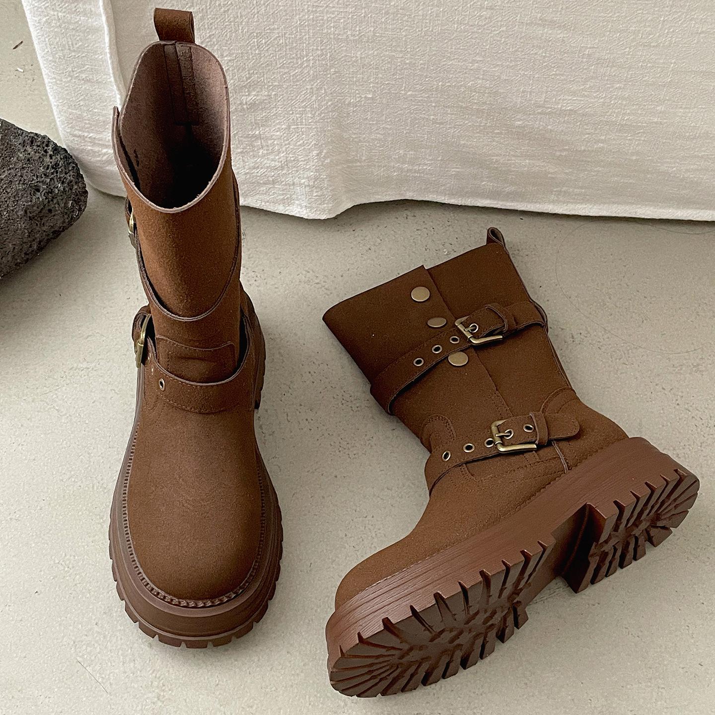 

Queen Fan Vintage Maillard Style Thick-soled Martin Boots Women s 2025 New Autumn with Skirt Skinny Short Boots 40 коричневый