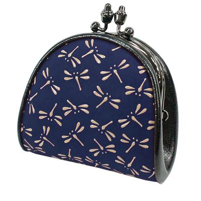 Indenya Inden Coin Purse, 72H, Deerskin, Navy Blue with White Lacquer, Dragonfly Pattern, 1105-14-008