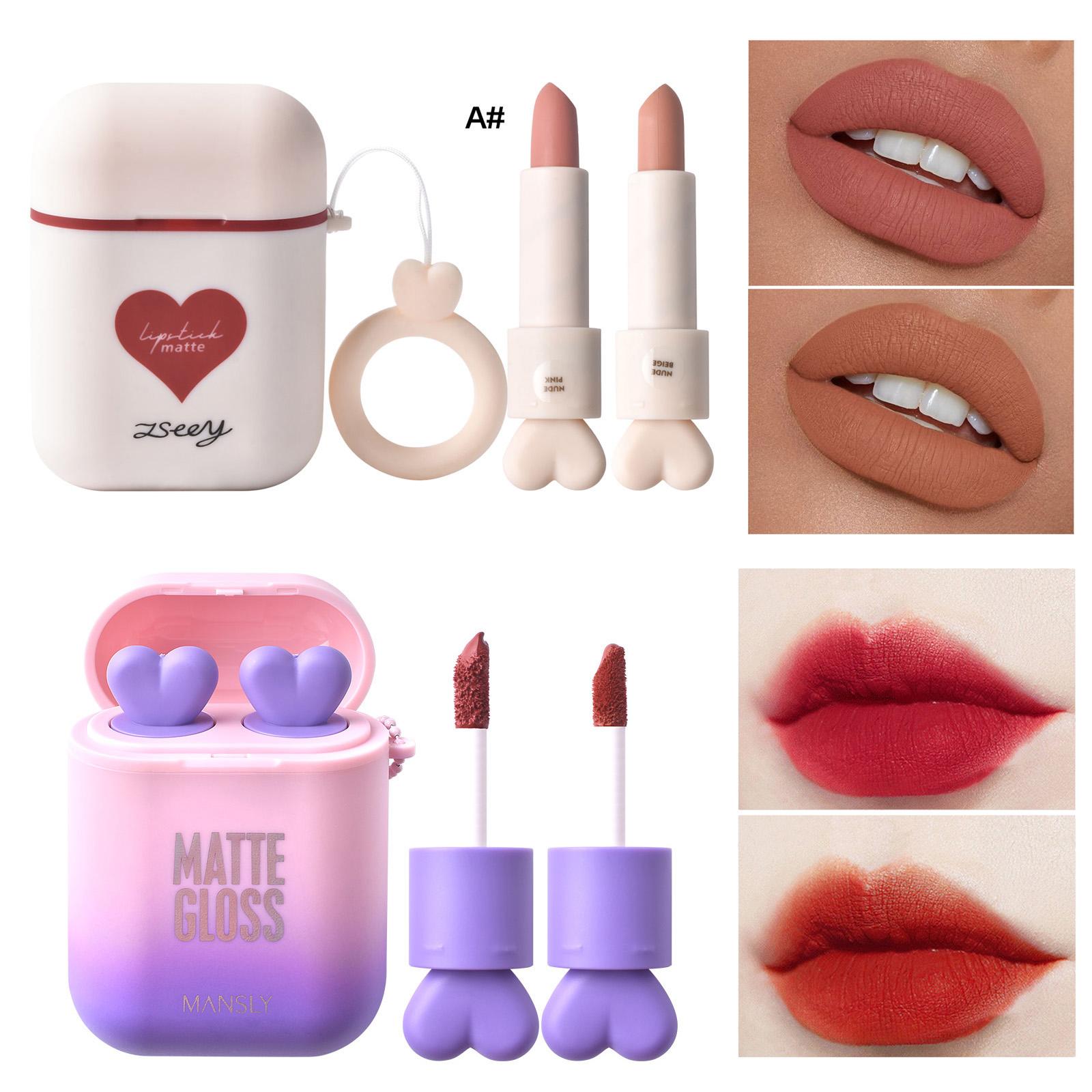 

Hengfang 2 компл./лот наушники Love Icon двойная трубка с антипригарным покрытием долговечная водонепроницаемая помада матовая помада в форме наушников губная помада телесного цвета красные губы макияж