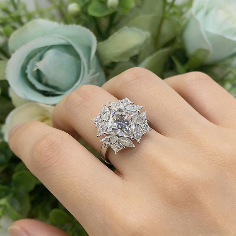 Fashionable, personalized, creative, exquisite flower shaped, zircon inlaid, versatile and versatile anniversary ring 6 серебряный