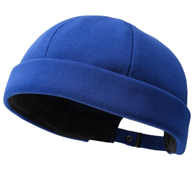 Round Brimless Cap for Casual Outfit Styling, Folded Band Docker Hat with Textured Woven Design, Adjustable Skull Hat for Women Men