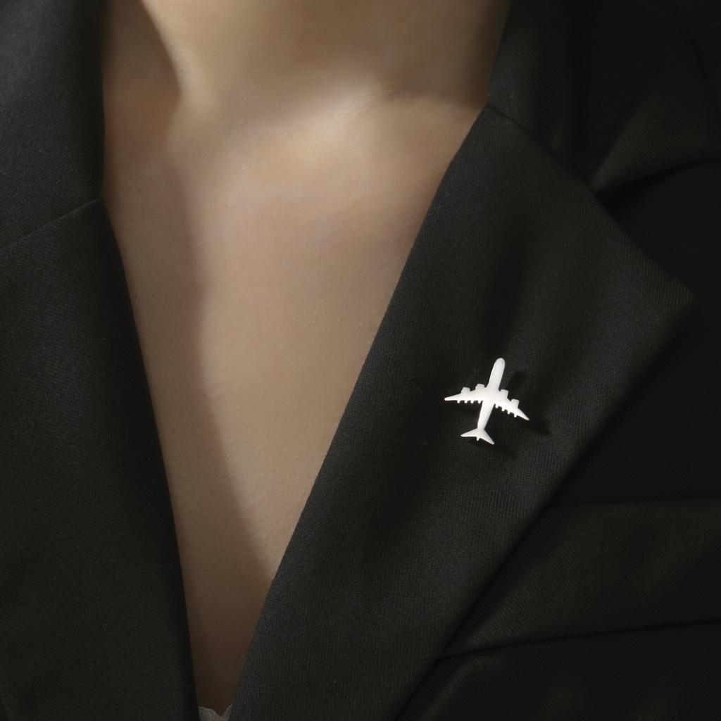 Airplane Brooch for Women Men Stainless Steel Aircraft Suit Badge Pin Accessories Gift