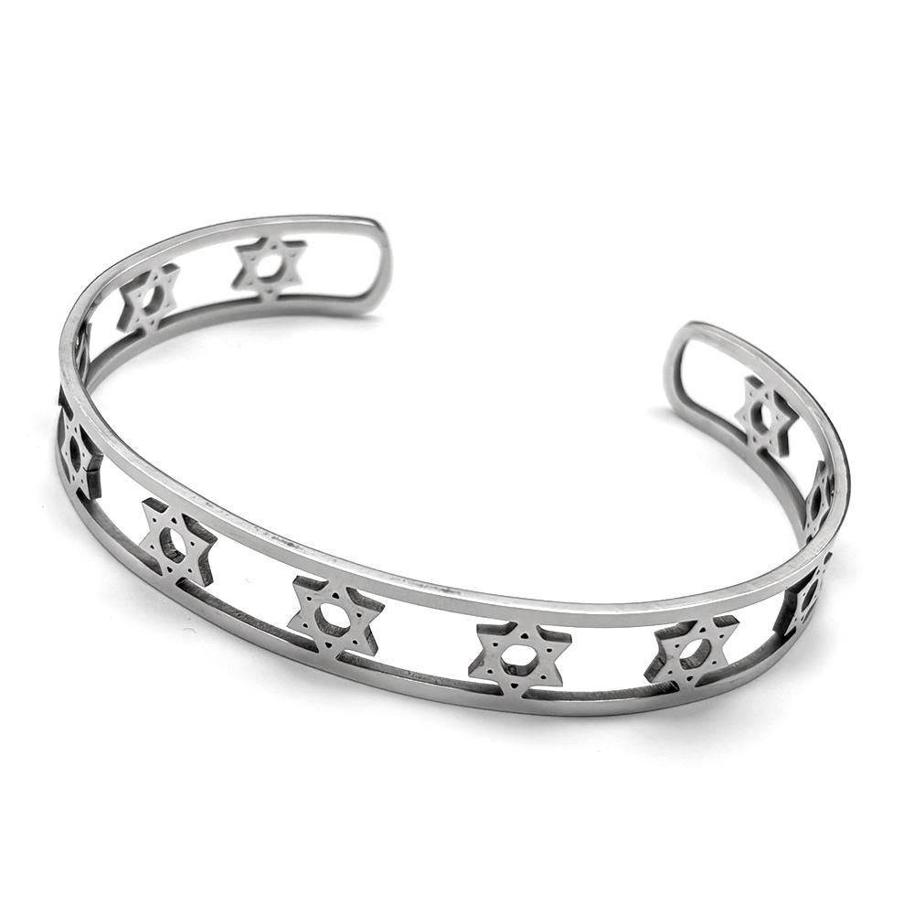 Israel Hexagram Je Magen David Stainless Steel Cuff Bracelet for Women Men Star of David Adjustable Open Bangles Jewelry
