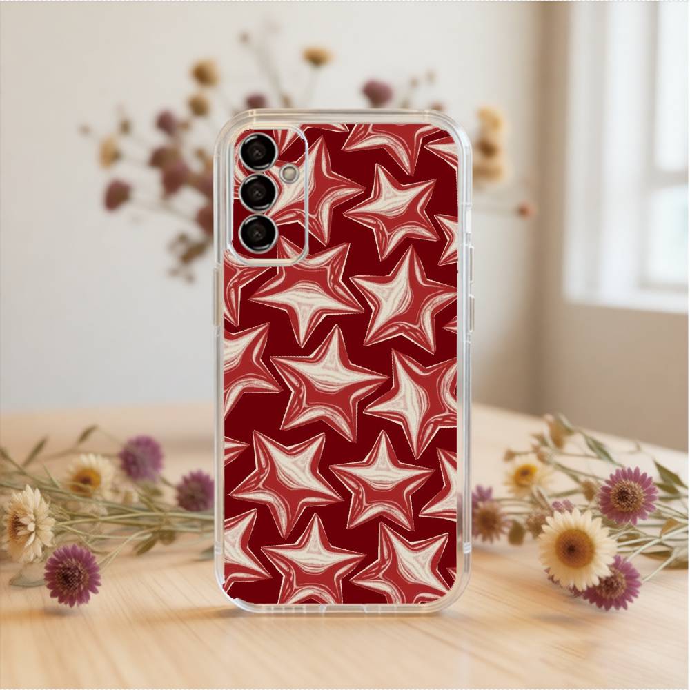 Ins Korea Red Stars Phone Case For SamsungA10,12,20,21S,30,31,40,50,51,52,70,71 Transparent Cover
