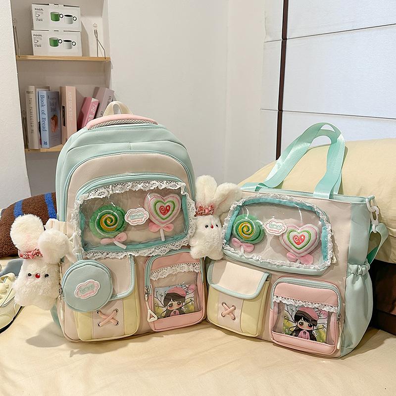 High value dopamine sweet contrasting color girl heart backpack college wind junior high school students multi-compartment backpack