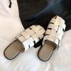 Fashion Cover Toe Leather Weaved Slippers Women Flat Heel Sandalias Cutout Flip Flops Ladies Outdoor Slides Summer Shoes 2025 Pantuflas