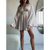 European and American High-quality Satin Party French Horn Sleeve Solid Color Long Sleeve Women's High-end Evening Dress Dress