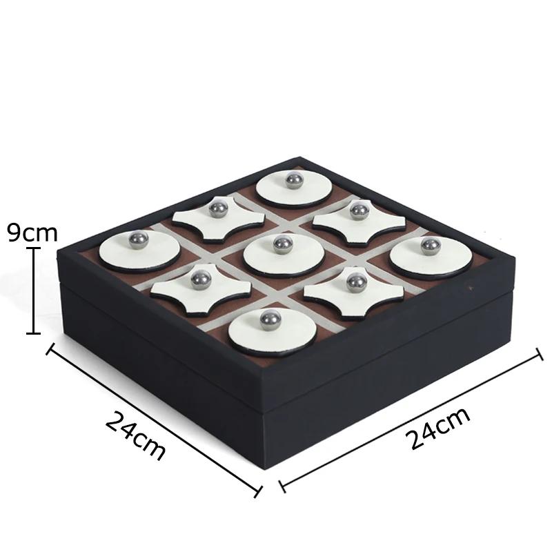 

Minimalism Leather Tic-Tac-Toe Game Chessboard Geometric Artwork Ornaments Desk Decoration Chess Pieces Casual Chess Game