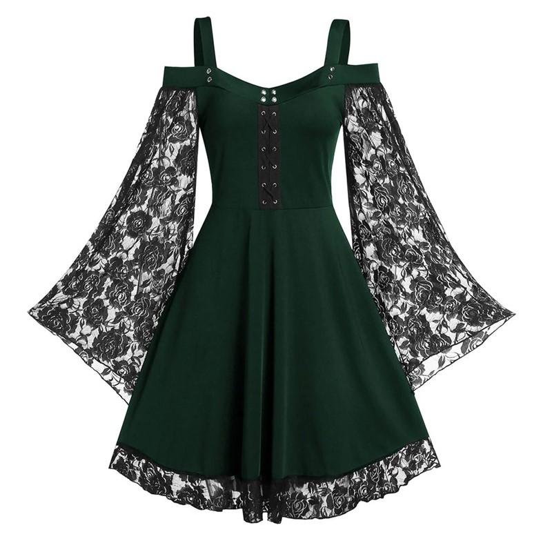 Sexy Elegantes Spitzen-Mini-Kleid Damen Robe Gothic Vintage A-Linie Partykleidung Frau Kleidung Streetwear