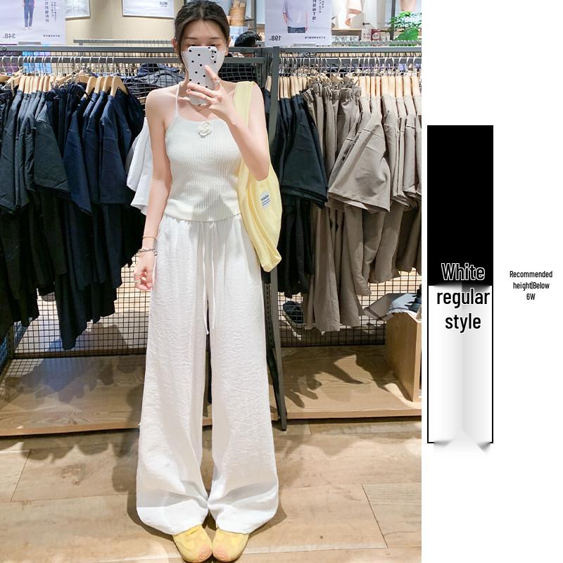 

Khaki Women s Wide-Leg Linen-Cotton Pants - High-Waisted, Summer Lightweight, Casual Straight-Leg Design. L: 110-125 lbs
