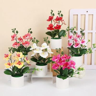 1Pcs Butterfly Fake Orchid Bonsai Artificial Flower Plant Dining Table Home Room Office Vase Accessory Wedding Decoration 27cm