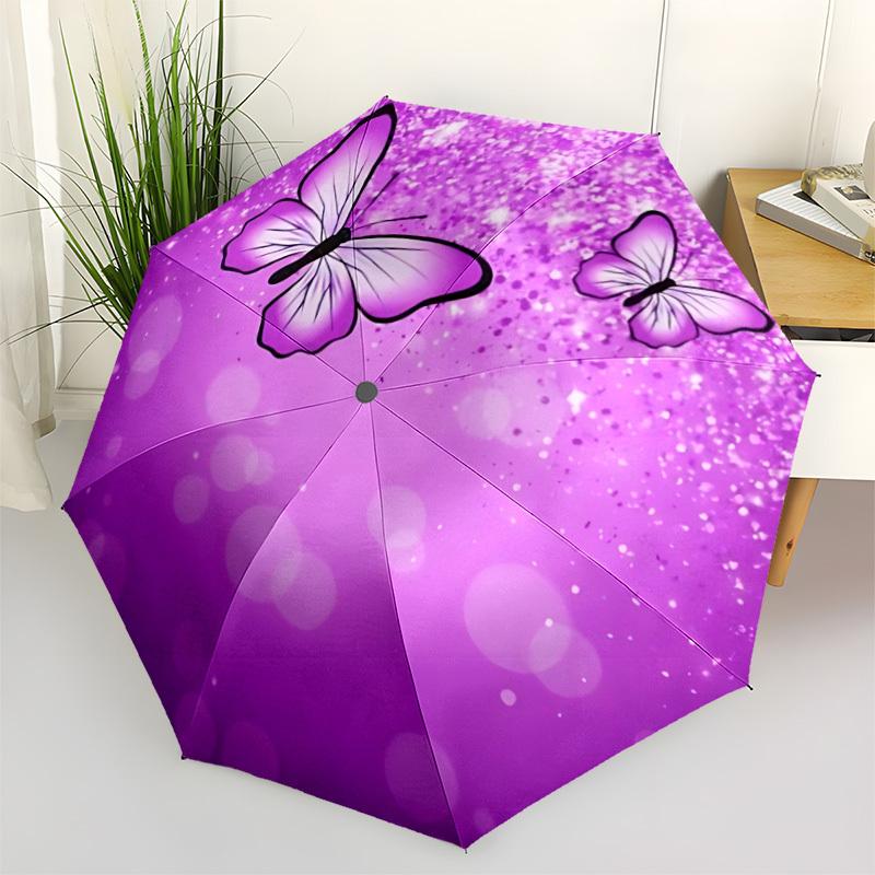 1pc Butterfly Purple Automatic Open/close Folding Umbrella, Compact Portable Travel Umbrella, Cute Umbrella, Durable Construction yy260328027