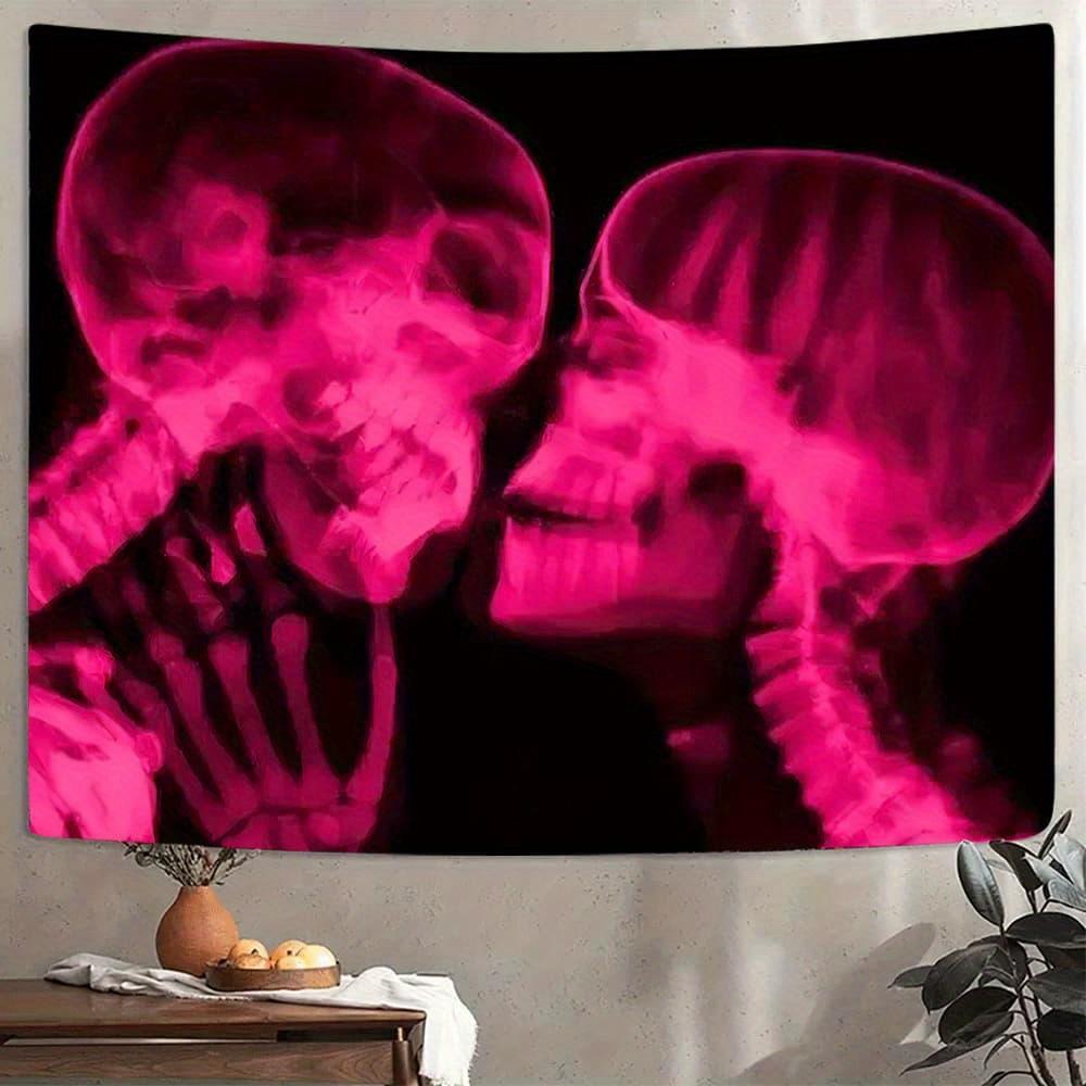 

VIKAMA Fluorescent Powder Skull Kiss Tapestry Dark Romantic Room Decoration for Living Room Bedroom Dormitory Tapestry 74x94cm(29x37in)