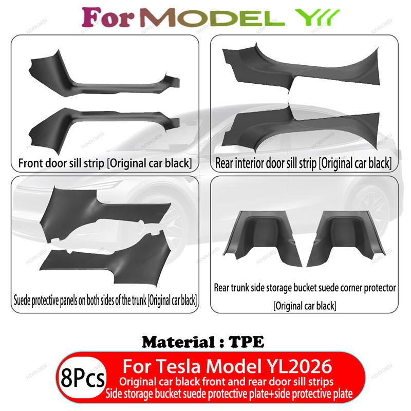 2 4 8 Pcs For Tesla New Model YL 2026 TPE Front Rear Door Sill Protector Threshold Strip Anti-kick Guard Panel Car Accessories