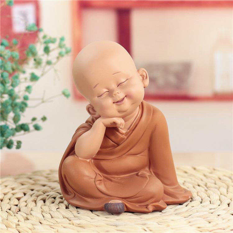 Resin Cute little monk statue Modern art sculpture Chinese Buddha statue Home living room, room decoration characteristic crafts