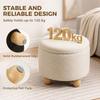 Storage Sitting Bench with Lid, Round Storage Ottoman with Rubberwood Legs, Beige