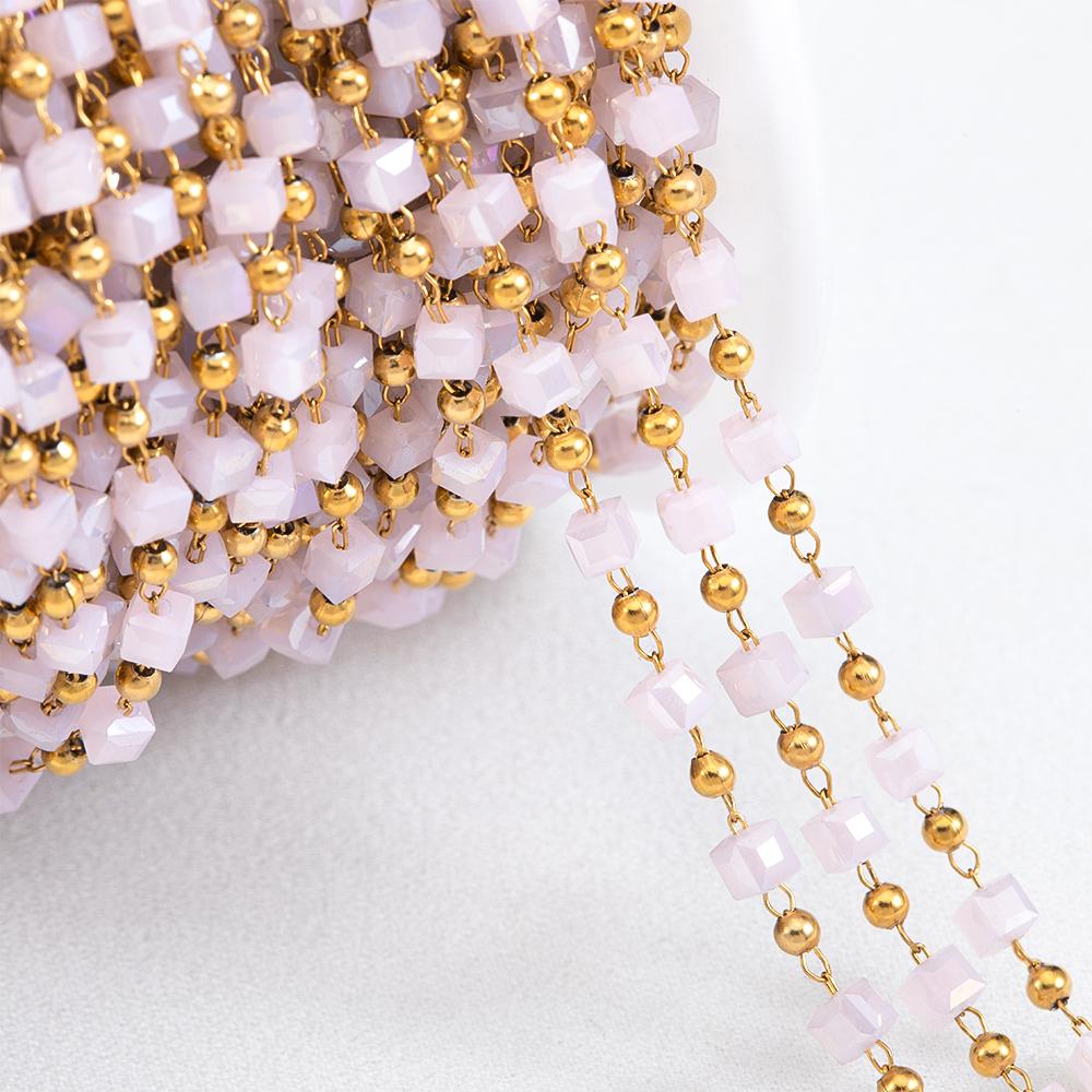 1Meter Stainless Steel Chain Boho Colorful Cube Square Crystal Beads Chain for DIY Necklaces Bracelets Holiday Jewelry Making