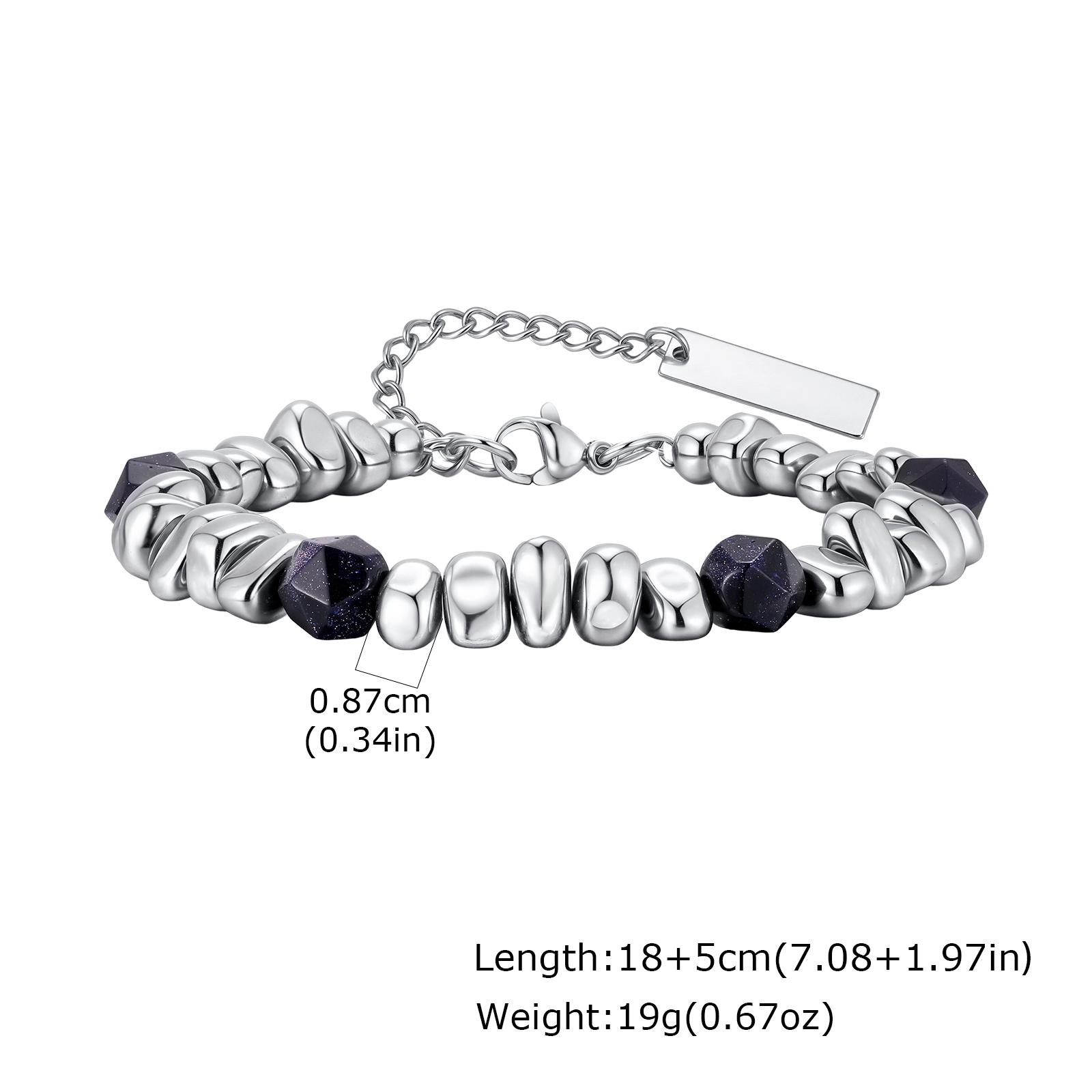 

Fashion Hiphop Irregular Beaded Natural Stone Bracelets, Simple Vintage Stainless Steel Adjustable Bracelet for Men Jewelry