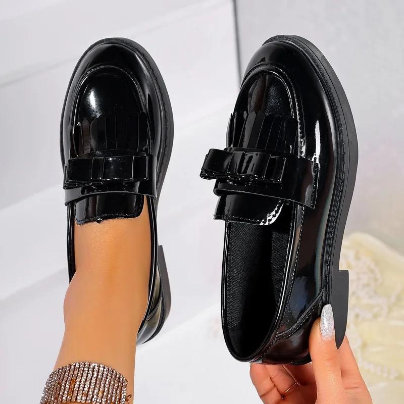 Fashion 2025 Classics Loafers Women's High Heels Round Toe Low Heel Outdoor Daily & Office Pumps Women Bow Tie Slip on Plus Size Shoes