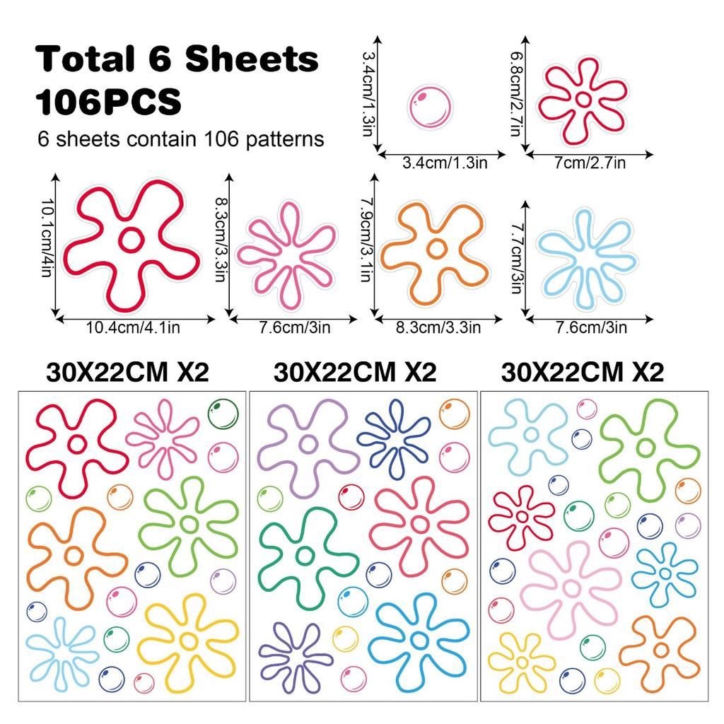 106PCS Flowers and Bubbles Wall Decals Under The Sea Birthday Party Peel and Stick Colorful Bubble Stickers Car,Bedroom,Bathroom,Windows,Laptop Decor