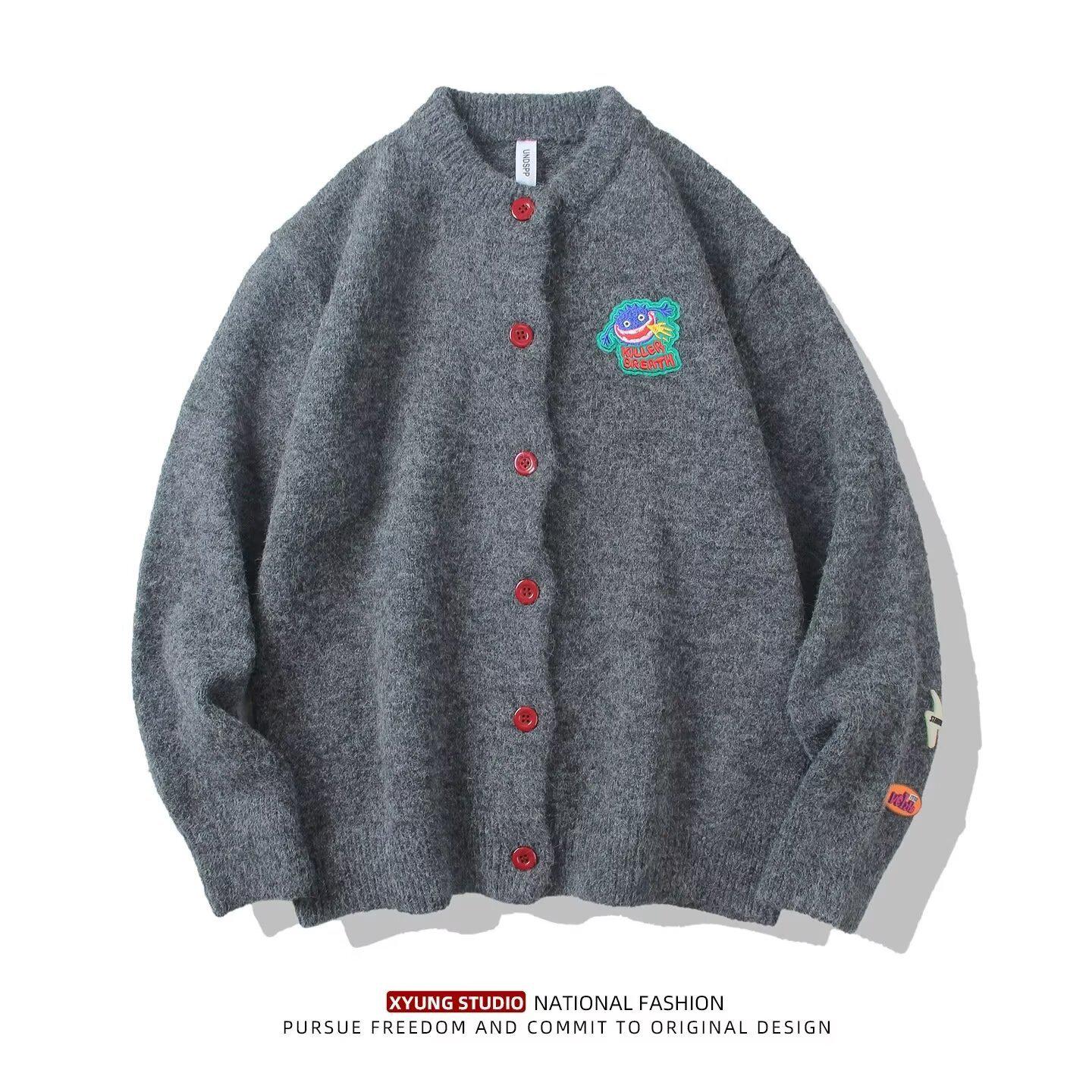 Японский ретро унисекс повседневный вязаный кардиган XL