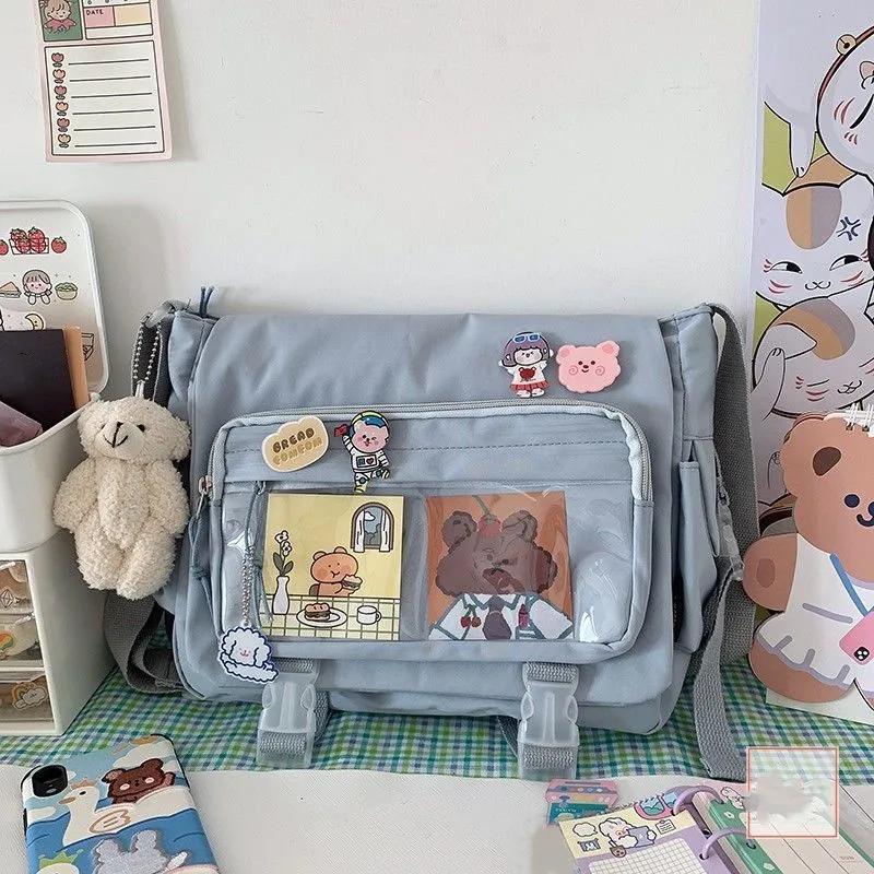 Market-6 Studentenklas crossbody canvas tas met grote capaciteit, veelzijdige nieuwe Japanse Harajuku effen kleur postbode schoudertas gray