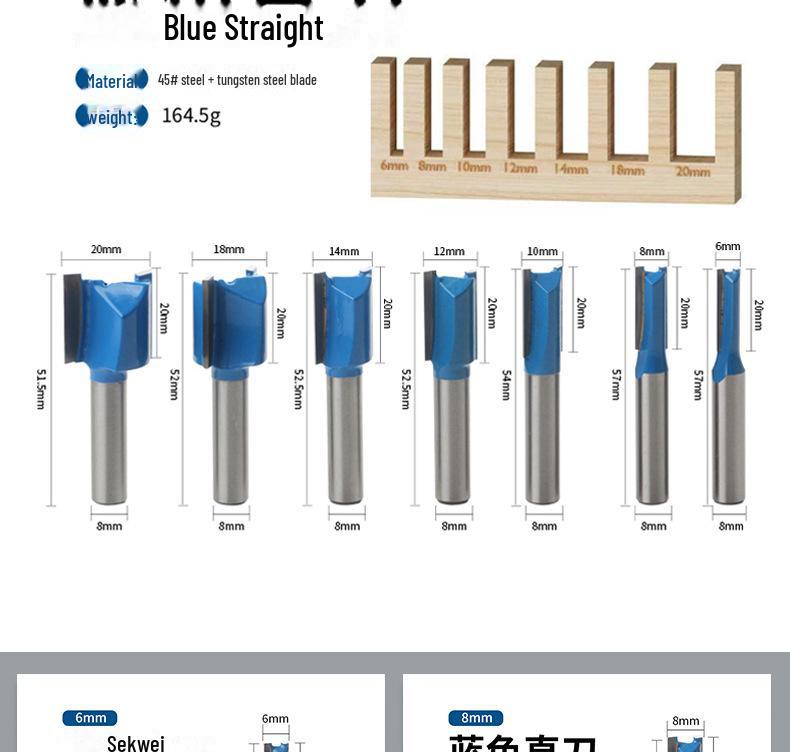 8mm 7-teiliges Hartmetall-Doppelschneiden-Nutfräser-Set für Holzbearbeitung und Fräsen