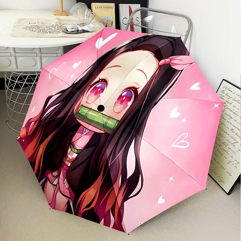 Nightmare Nezuko Slayer Automatic Folding Umbrella - 8-Rib Travel Umbrella with Auto Open/Close & Portable Gifts for holidays or birthdays
