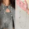 Korean Y2K Pentagram Five Star Pendant Necklace Silver Color Punk Long Chain Necklace Double Layer Y2K Jewelry Neck Chain Choker
