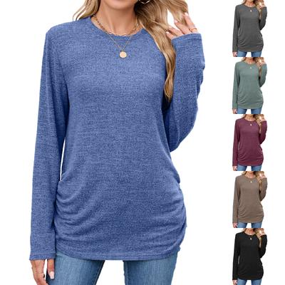 New Autumn and Winter Solid Color Round Neck Loose Long-sleeved T-shirt Top for Woman