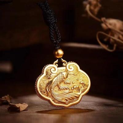 Retro Koi Longevity Pendant: Like a Fish In Water Sand Gold Carp Ruyi Necklace