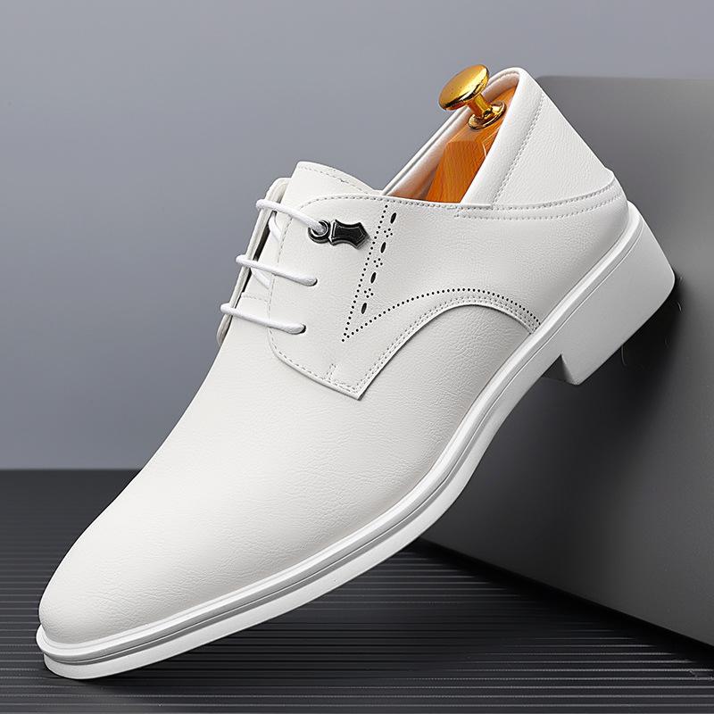 Fashion 2024 Spring Autumn New Men's Dress Shoes British Business Fashion Black White Pointed Youth Leather Shoes for Men