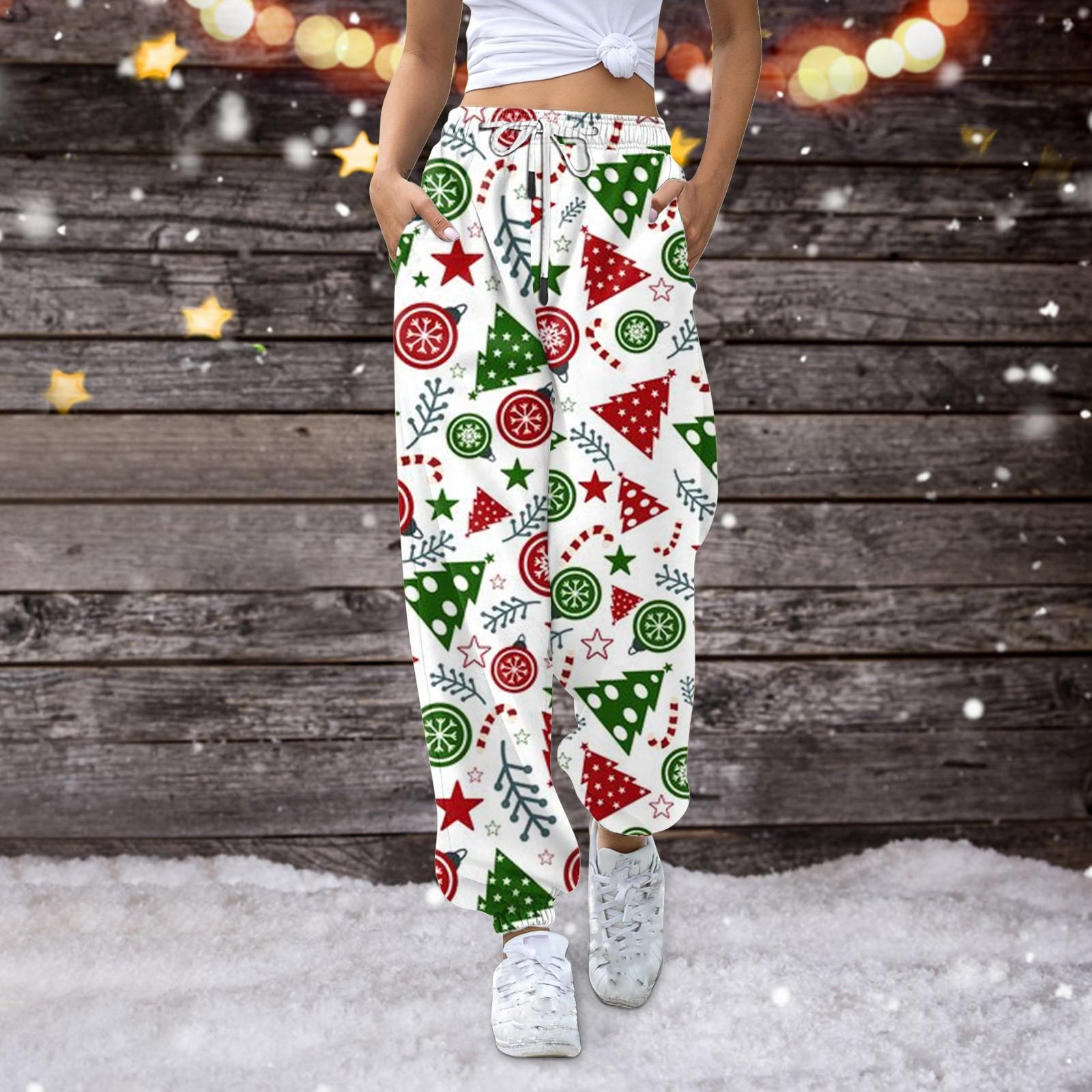 

Женские повседневные модные спортивные штаны с рождественским принтом повседневные брюки XXL зелёный