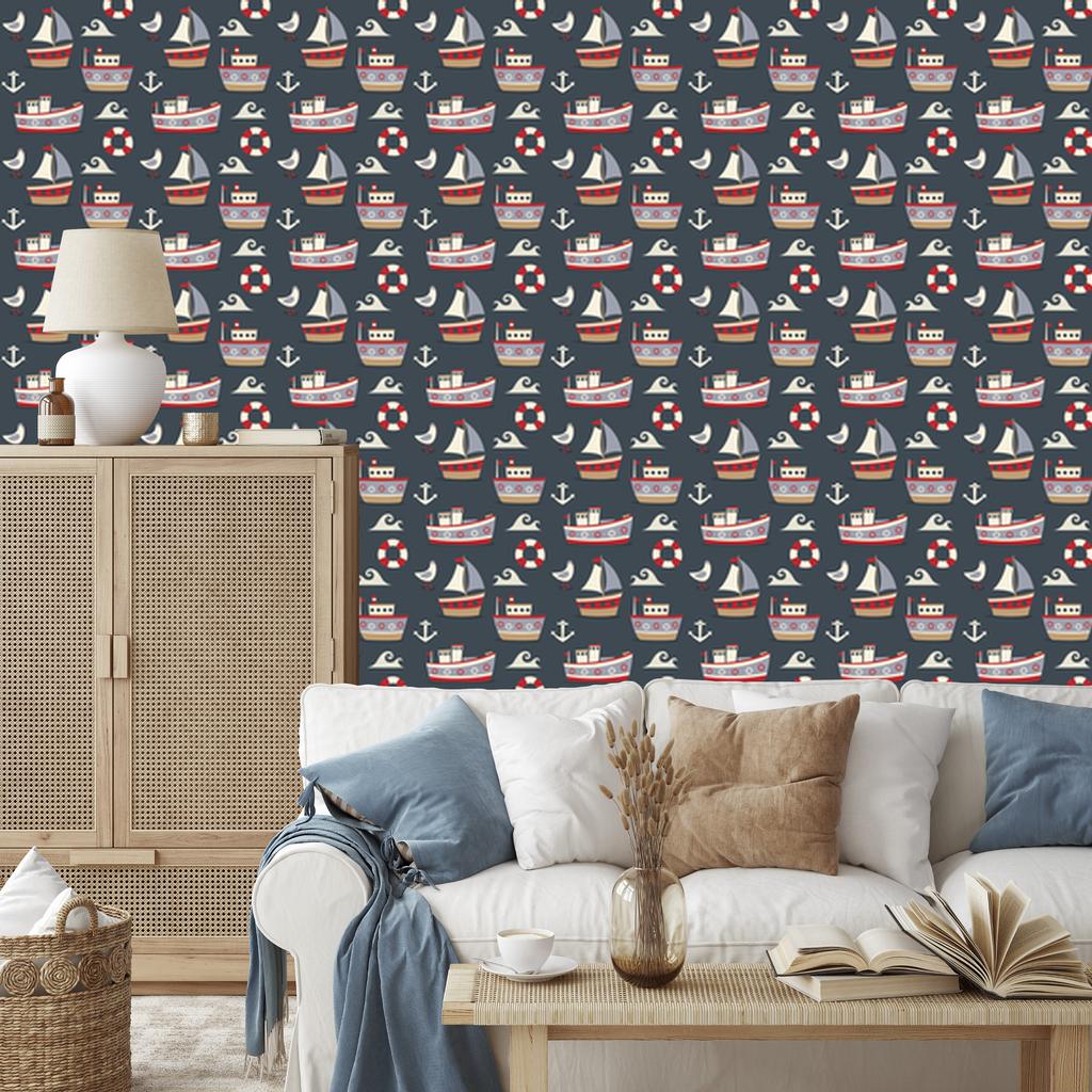 Wallpaper Colorful ships and anchors for living room and bedroom 50x1000