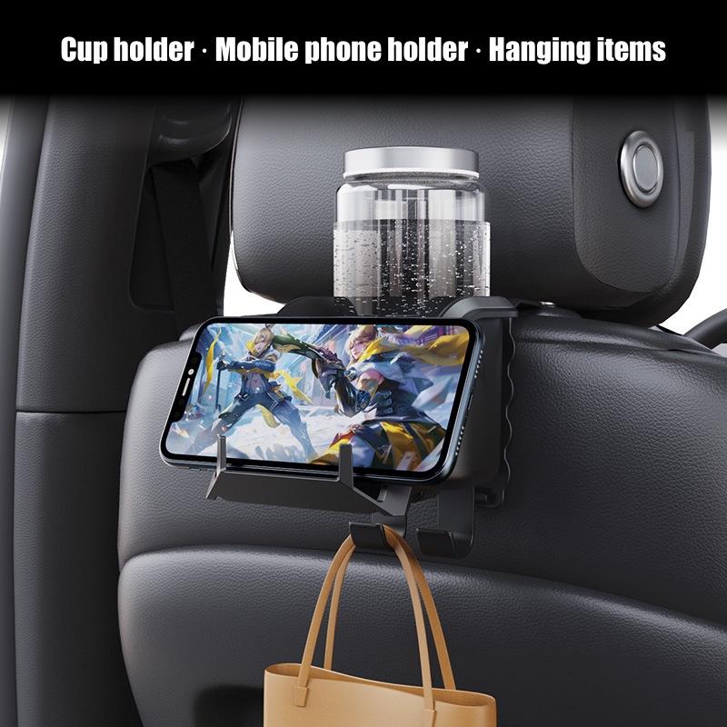 3-in-1 Car Seat Cup Holder Cell Phone Holder Car Headrest Multifunctional Hook Storage Box Car Interior Accessories