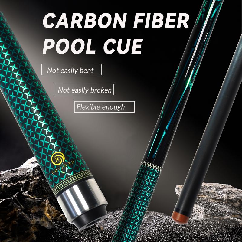 OKHEALING Carbon Fiber Pool Cue Black Technology Billiard Cue Sticks 12.9mm Tip Radial Pin Joint 147cm/58inch Length 20oz Weight, Green Bamboo Design