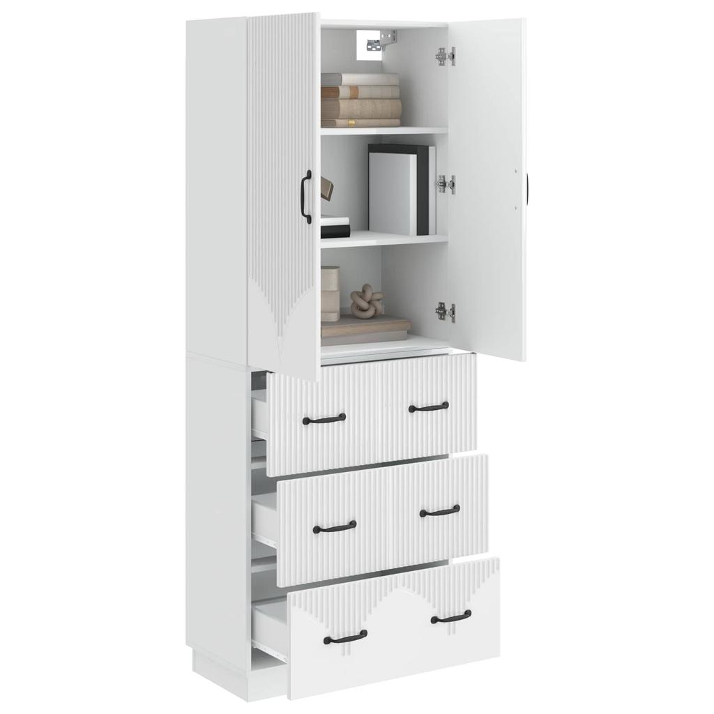 Cabinet Set 2 Pcs High Gloss White 66 X 34.5 X 87 Cm Particleboard