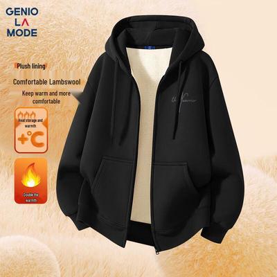 GENIOLAMODE Men's Winter Heavy Fleece Hooded Cardigan Jacket