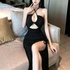 European Fashion Sleeveless High-Split Halter Neck Dress