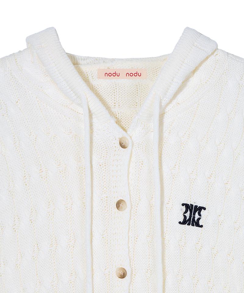 Noduwomen Knits Cable Knit Hooded Cardigan [ Ivory ]