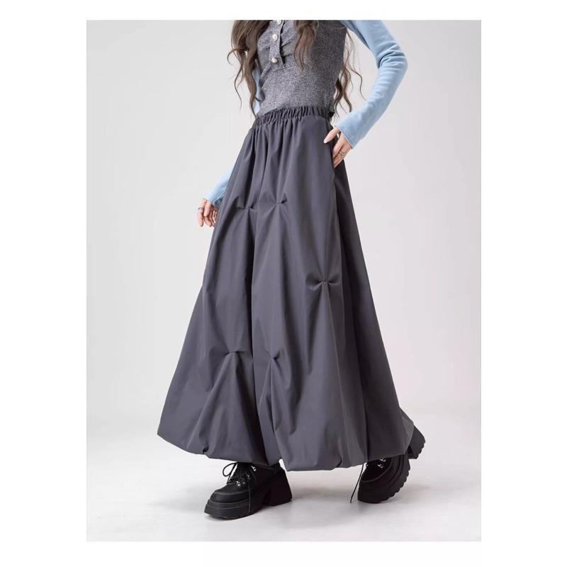 Coffee Brown High Waist Floral Skirt Autumn A Line Flared Pleated Midi Skirt Elegant Fashion Women