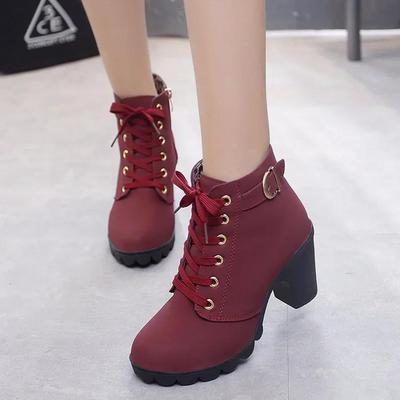 Printemps Hiver Femmes Escarpins Bottes Lacets Chaussures Européennes Dames PU Talons Hauts Bottes Livraison Rapide