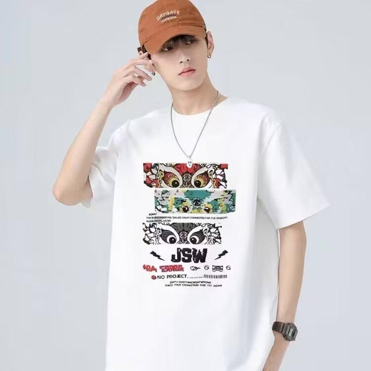 

Новая короткая футболка с круглым вырезом, мужские свободные повседневные топы, модная футболка с универсальным принтом 5XL белый