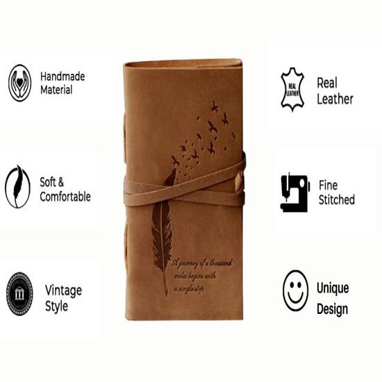 Leather Diary Embossed With Leaf of Tree Handmade Leather Bound Diary cum Notepad for Men and Women Plain Paper