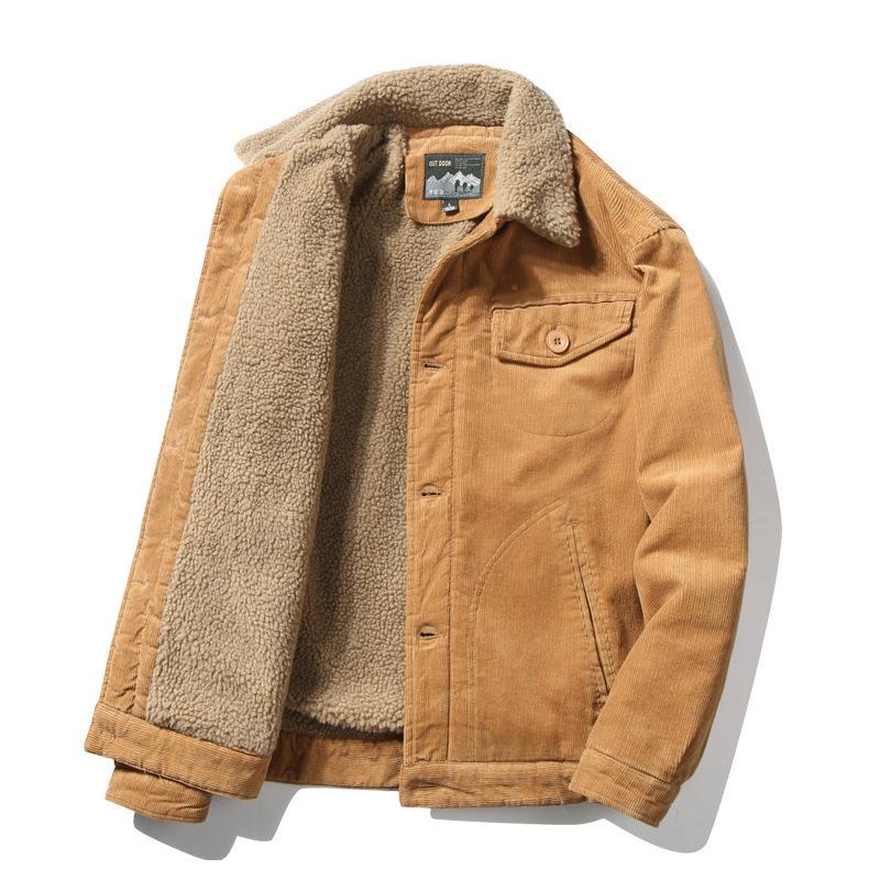 Chaqueta Parka Casual de Pana para Hombre de Invierno con Forro de Terciopelo Color Sólido