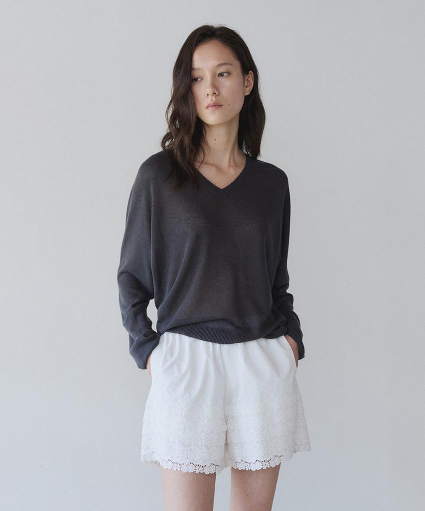 Ieoning Light Linen V-Neck Summer Knit, Charcoal